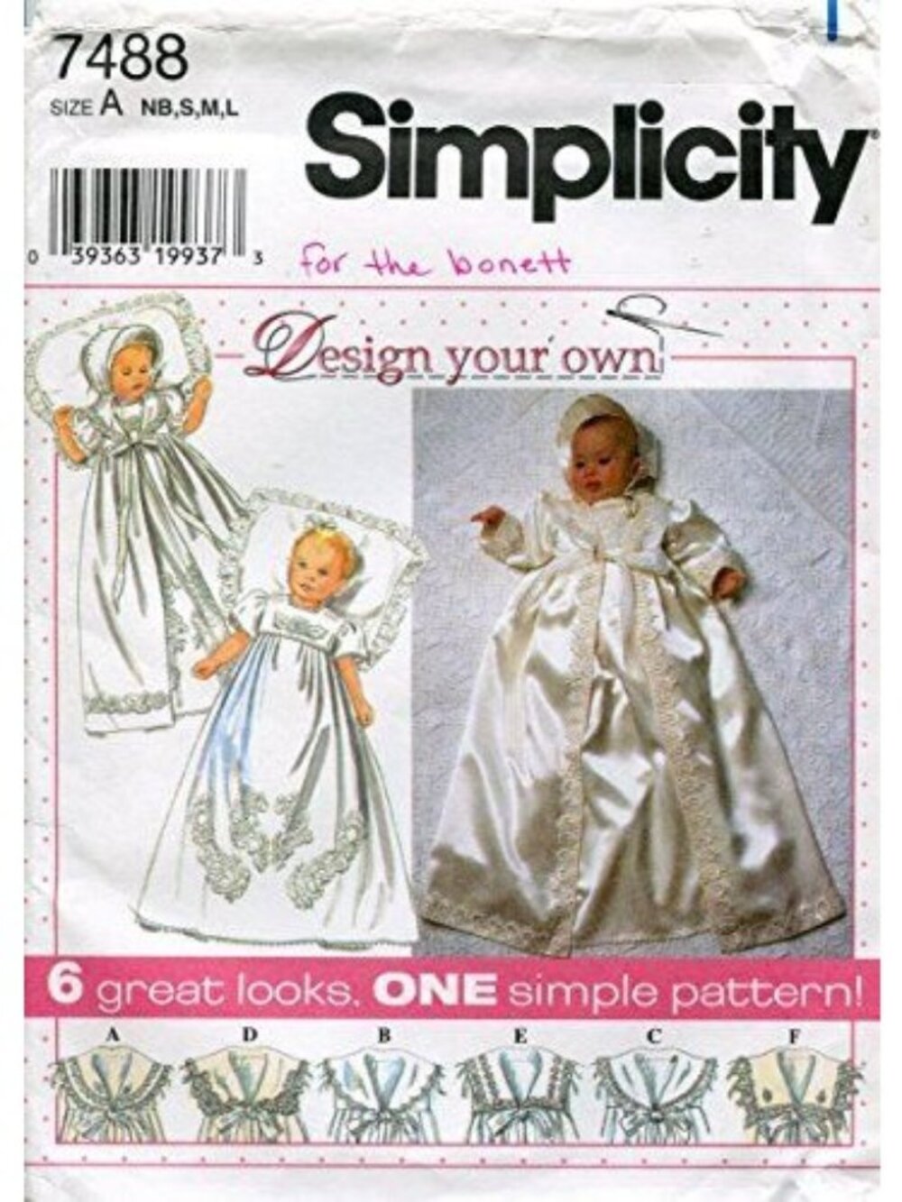 Simplicity 7488 Baby Christening Gown Sewing Pattern Size NB-L Uncut
